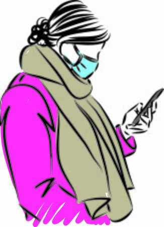 woman with cellphone and mask prevention concept vector illustrationのイラスト素材