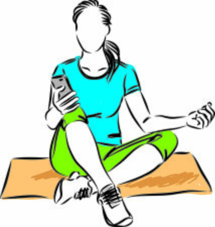 relaxed woman fitness yoga with cellphone vector illustrationのイラスト素材