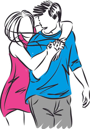 cute couple man and woman hugging vector illustrationのイラスト素材
