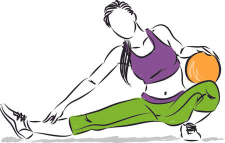 woman fitness stretching with exercise ball vector illustrationのイラスト素材