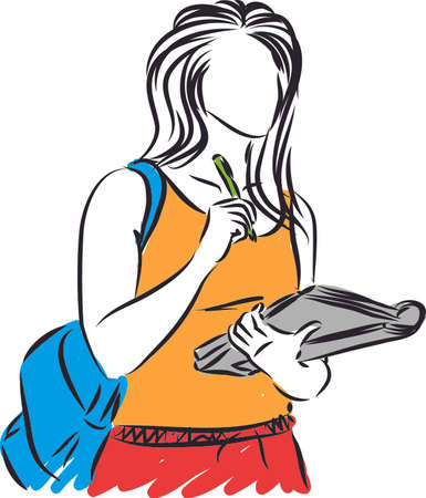 young woman student with pen and book vector illustrationのイラスト素材