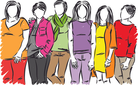 group of women together modeling having fun vector illustrationのイラスト素材