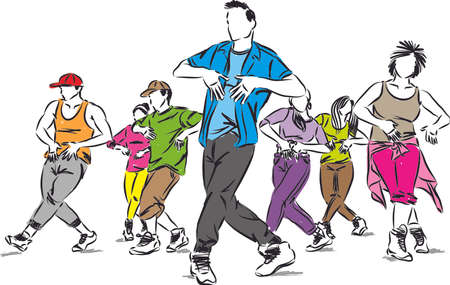 group of dancers hip hop modern dance vector illustrationのイラスト素材