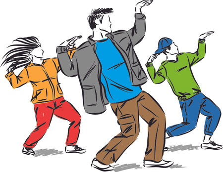 group of three dancers hip hop vector illustrationのイラスト素材