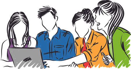 group of students studying together vectror illustrationのイラスト素材