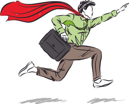 super hero success concept businessman running flying vector illustrationのイラスト素材