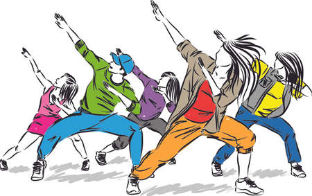 group dancers modern hip hop stylish man and women vector illustrationのイラスト素材