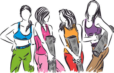 FITNESS YOGA women group vector illustrationのイラスト素材