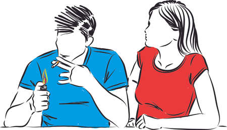 stop smoking concept man and woman couple vector illustrationのイラスト素材