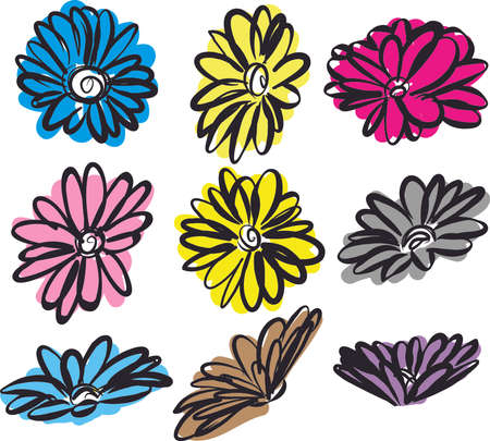 flowers brush stroke colors black outline vector illustrationのイラスト素材