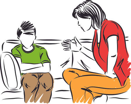 mother taking to son little boy vector illustrationのイラスト素材