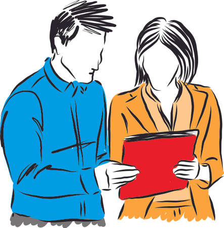business people couple man and woman looking files vector illustrationのイラスト素材