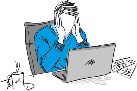 business man in front computer worry sad stress concept vector illustrationのイラスト素材