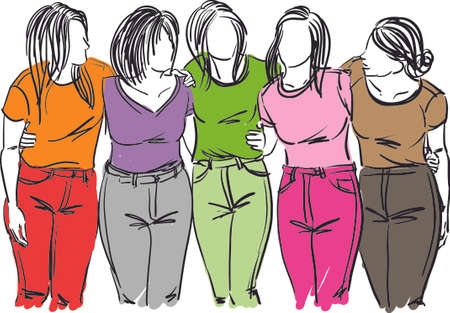 group of girls women ladies friends friendship concept vector illustrationのイラスト素材