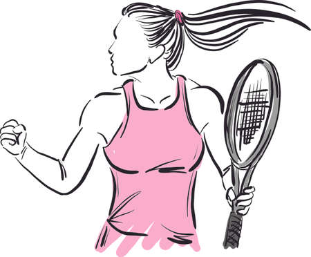 tennis woman player happy winner concept vector illustrationのイラスト素材