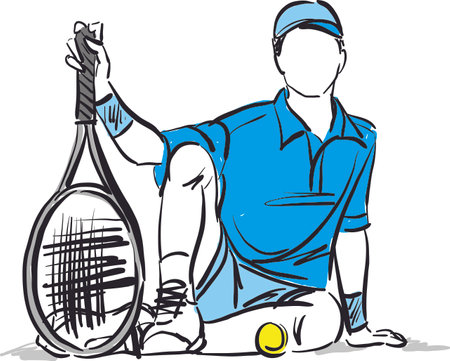 sitting down resting tennis player vector illustrationのイラスト素材