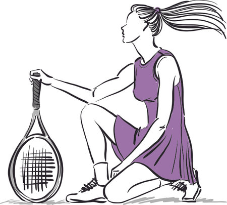 tennis player woman posing left side vector illustrationのイラスト素材
