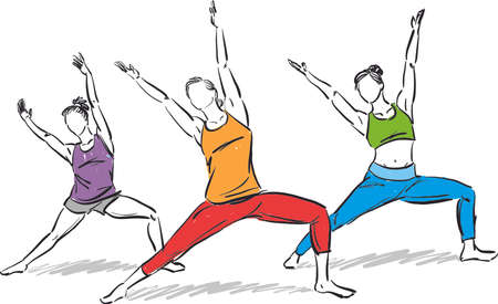 women fitness stretching fitness three raising arms vector illustrationのイラスト素材
