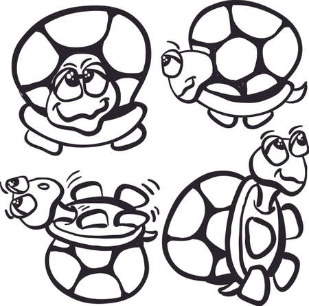 turtle design black and white doodle character vector illustrationのイラスト素材