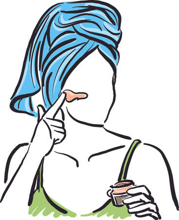skin care concept woman applying skin cream vector illustrationのイラスト素材