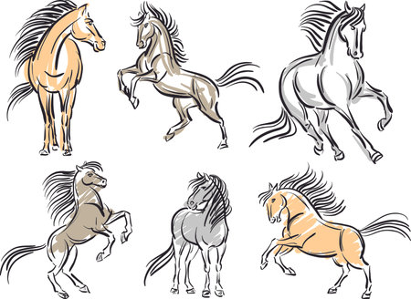 horses color brush stroke vector illustrationのイラスト素材