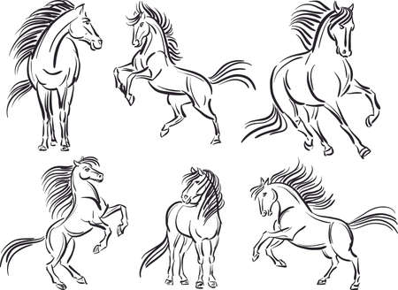 horses black and white brush stroke vector illustrationのイラスト素材