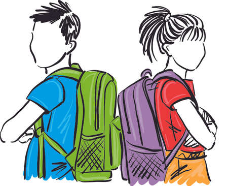 children boy and girl with backpack back to school concept vector illustrationのイラスト素材