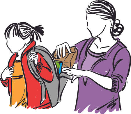 mother and daughter back to school concept vector illustrationのイラスト素材