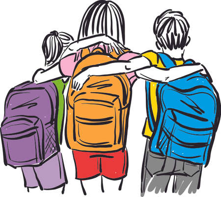 children with backpacks school bags back to school concept vector illustrationのイラスト素材