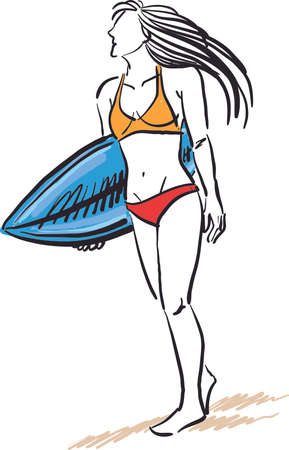 surfer girl with surf board beach concept vector illustrationのイラスト素材