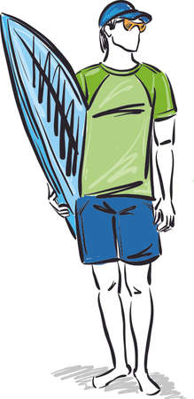 man guy surfer with surf board stand up vector illustrationのイラスト素材