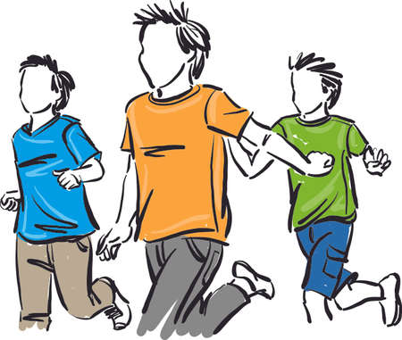 children running together having fun vector illustrationのイラスト素材