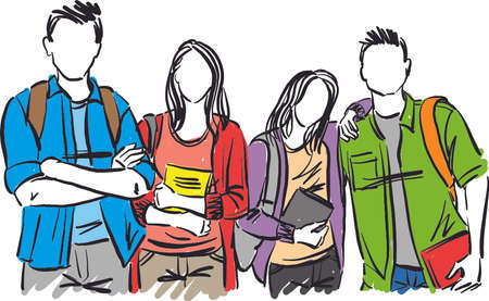 GROUP OF STUDENTS together having fun back to school concept vector illustrationのイラスト素材