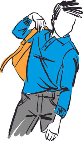 young boy child back to school concept student with back pack vector illustrationのイラスト素材