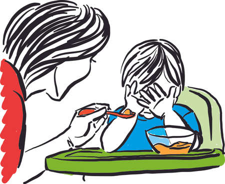 mother woman feeding child food healthy concept vector illustrationのイラスト素材