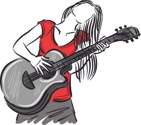 pretty woman lady guitar player music concept vector illustrationのイラスト素材