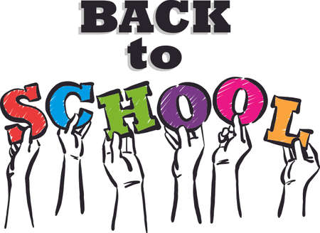 back to school concept hands with letters vector illustrationのイラスト素材