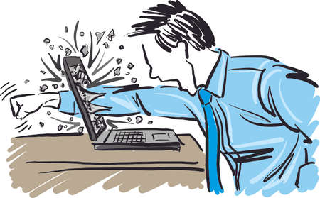 frustrated business man broking laptop computer vector illustrationのイラスト素材