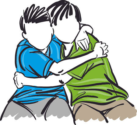 two boys hugging each other friends friendship concept vector illustrationのイラスト素材