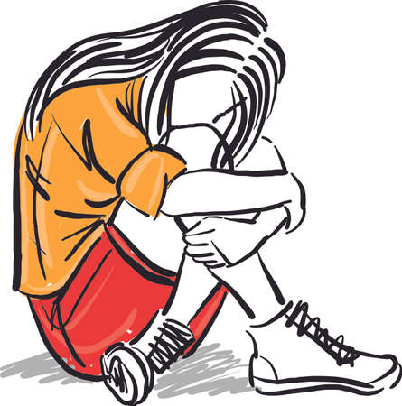 teenager girl woman sad frustrated stressed feelings concept illustrationのイラスト素材