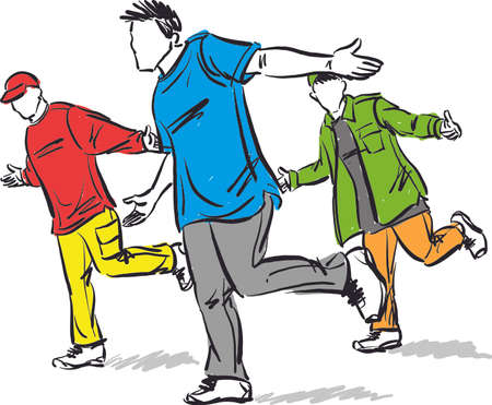 three men guys dancing dancers hip hop cool dance vector illustrationのイラスト素材