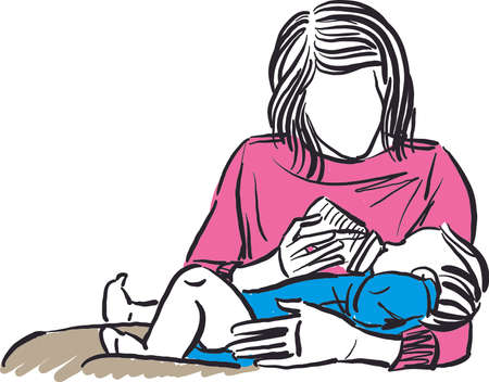 mom and baby son mother with milk bottle drinking parent concept vector illustrationのイラスト素材