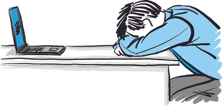 depressed business man desk laptop computer business concept vector illustrationのイラスト素材
