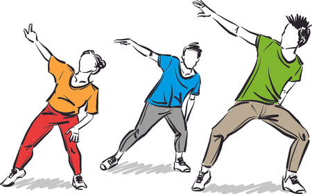 group team of fitness people dancing working out dancers active concept vector illustrationのイラスト素材