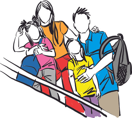 FAMILY GOING VACATIONS MOTHER FATHER DAUGHTERS TOGETHER vector illustrationのイラスト素材