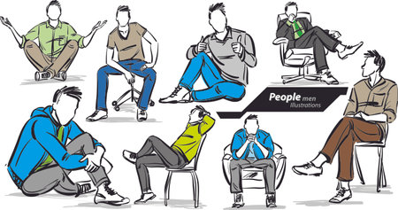 doodle men man guy young sitting down vector illustrationのイラスト素材