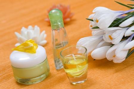 Photo of spa elements on orange backgroundの写真素材