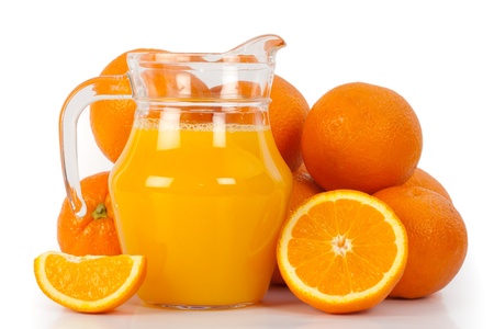 Glass of juice made of orangesの写真素材