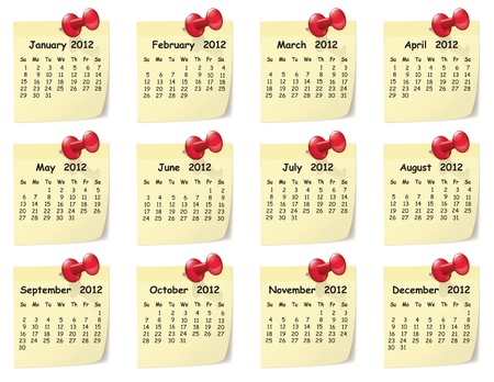Illustration of monthly calendar on sticky notesのイラスト素材