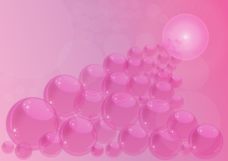 Illustration of different pink bubbles with lens flare effectのイラスト素材